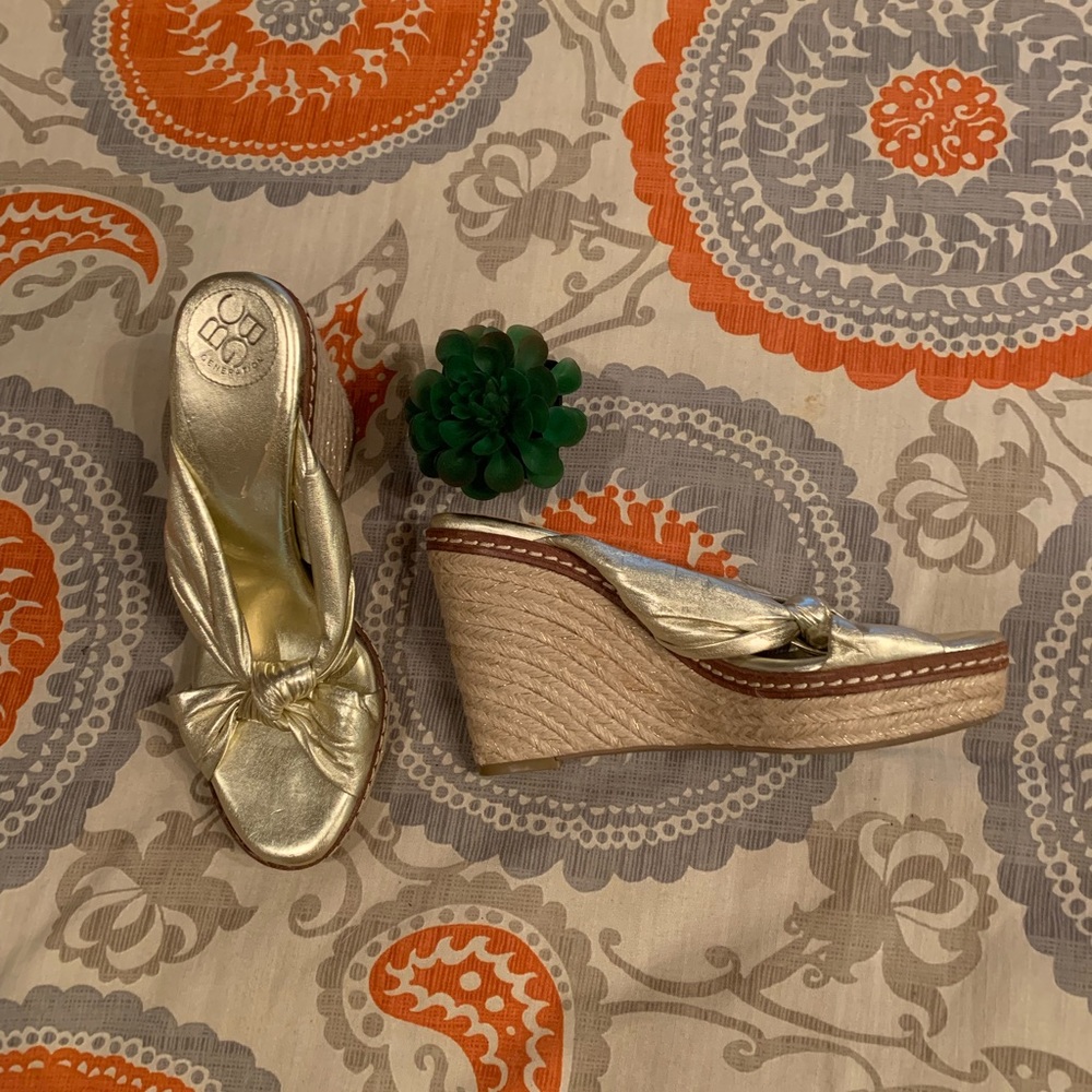BCBG gold jute platforms
